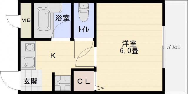 リベラルコート(1K/2階)の間取り写真