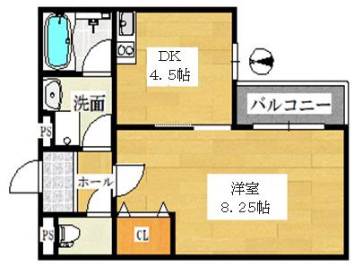 プロヴァンス(1DK/1階)の間取り写真