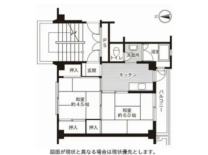 ビレッジハウス高木1号棟(2K/3階)の間取り写真