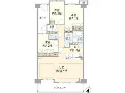 セントラルコート船橋習志野台(3LDK/5階)の間取り写真