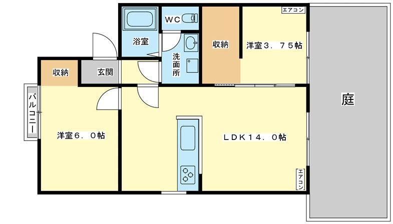 JR姫新線 播磨高岡駅 徒歩39分 2階建 築41年(2LDK/1階)の間取り写真