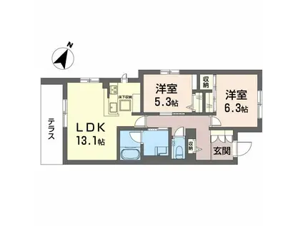 シャーメゾンガーデンズ芦屋浜町(2LDK/1階)の間取り写真