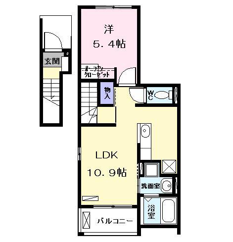 シェモア角割(1LDK/2階)の間取り写真