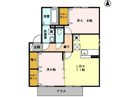 アンプルールA棟(2LDK/1階)の間取り写真