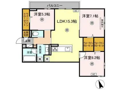 ONE WIDE 祇園(3LDK/3階)の間取り写真