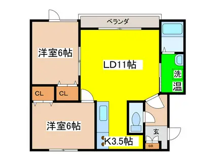 ハピネスハイムIII(2LDK/2階)の間取り写真