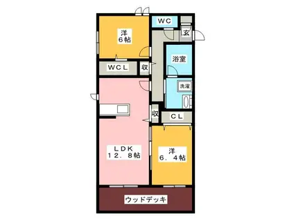 ソレイユ祈年(2LDK/1階)の間取り写真