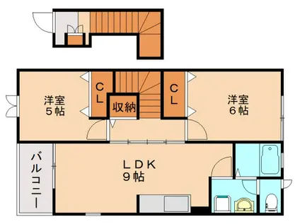 シャン・ド・フルールB(2LDK/2階)の間取り写真