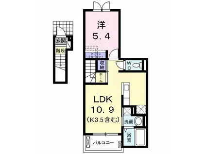 シエル・ノクターン II(1LDK/2階)の間取り写真