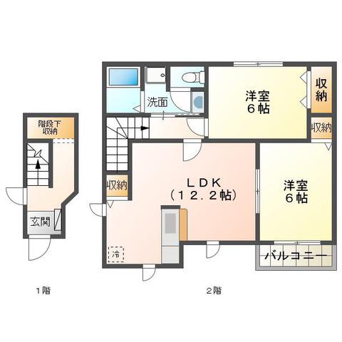 ヴィア・ラッテアB棟(2LDK/2階)の間取り写真