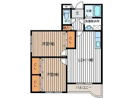 フローラ長者(2LDK/3階)の間取り写真