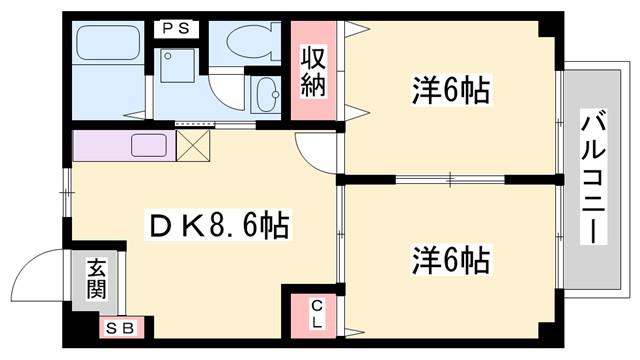 エスポワール三木(2DK/2階)の間取り写真