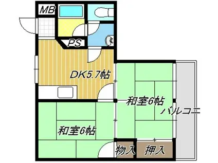 光和荘(2DK/2階)の間取り写真