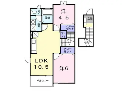 シェヌ みのわ 西(2LDK/2階)の間取り写真
