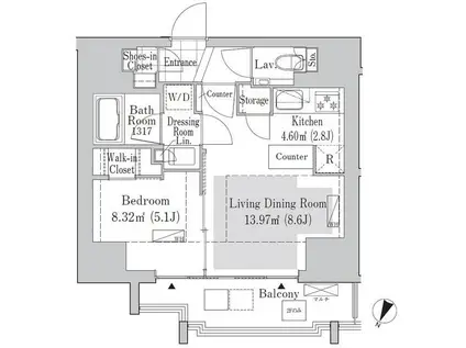 リブクオーレ神保町(1LDK/6階)の間取り写真