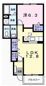 アルカン シエルII(1LDK/1階)の間取り写真