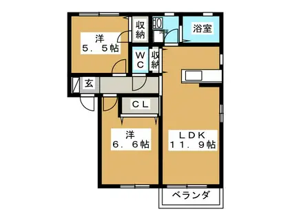 ファイン A棟(2LDK/2階)の間取り写真