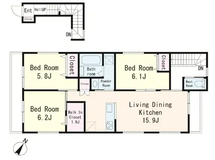 渋谷区本町2丁目PJ(3LDK/3階)の間取り写真