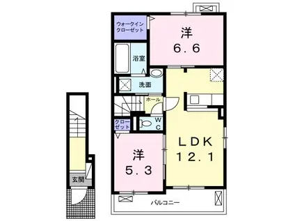 シャトー ペイザージュ A(2LDK/2階)の間取り写真