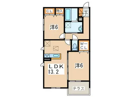 相武ガーデンコート(2LDK/1階)の間取り写真