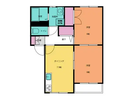 三幸ハイツ御薗(1LDK/2階)の間取り写真