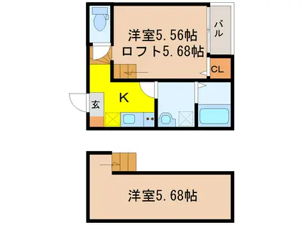 カシミール長町(1K/1階)の間取り写真