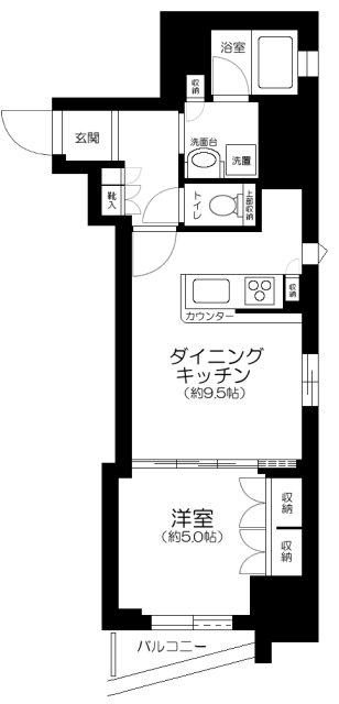 フェルクルール上野駅前(1LDK/9階)の間取り写真