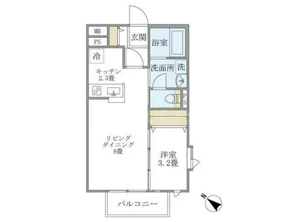 ロンサールA棟(1LDK/2階)の間取り写真