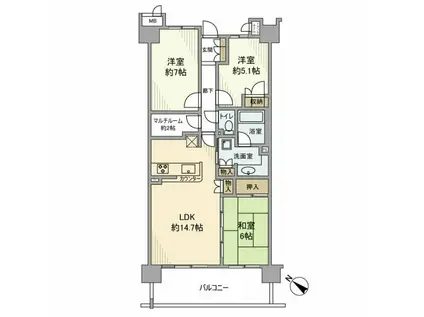 スペリオメイツ町田中町(3LDK/11階)の間取り写真