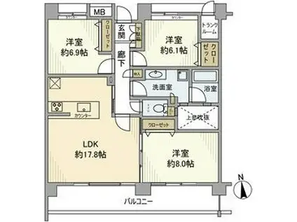 ウエリスステージ門戸厄神(3LDK/1階)の間取り写真