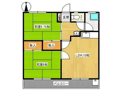 岡本ハイツ(2LDK/3階)の間取り写真