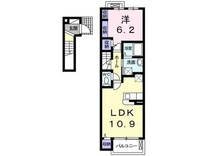 キャスケード内野(1LDK/2階)の間取り写真