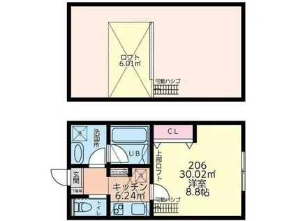ラフィネ西谷(1K/2階)の間取り写真