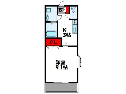 エトワール・シャトー海老津(1K/1階)の間取り写真