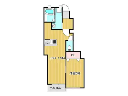 プティーシュシュ花尻北(1LDK/1階)の間取り写真