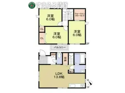 フォレストメゾン上六名B棟(3LDK/1階)の間取り写真