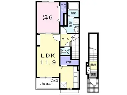 ソレイユ大峰(1LDK/2階)の間取り写真