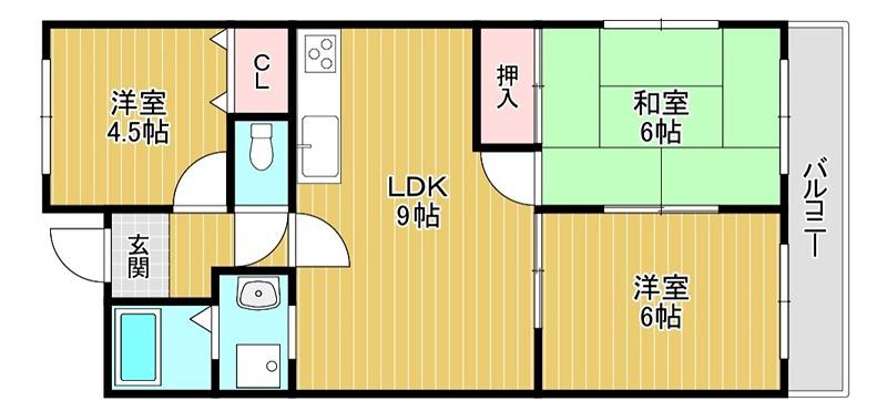 茱萸木壱番館(3LDK/3階)の間取り写真