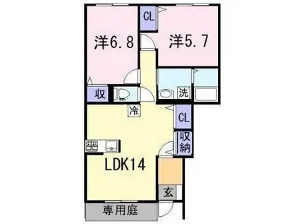 ルノール白浜I(2LDK/1階)の間取り写真