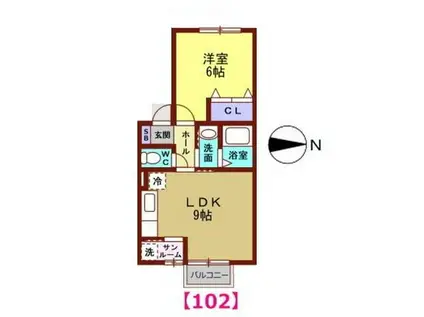 ウィルモアラパン(1LDK/1階)の間取り写真