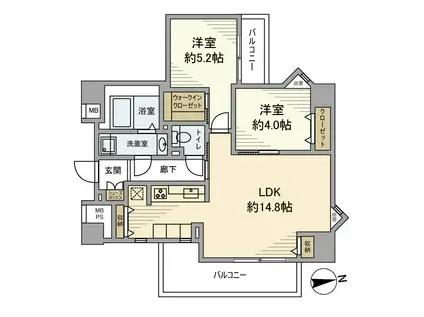 朝日ラ・パリオ等々力台(2LDK/6階)の間取り写真