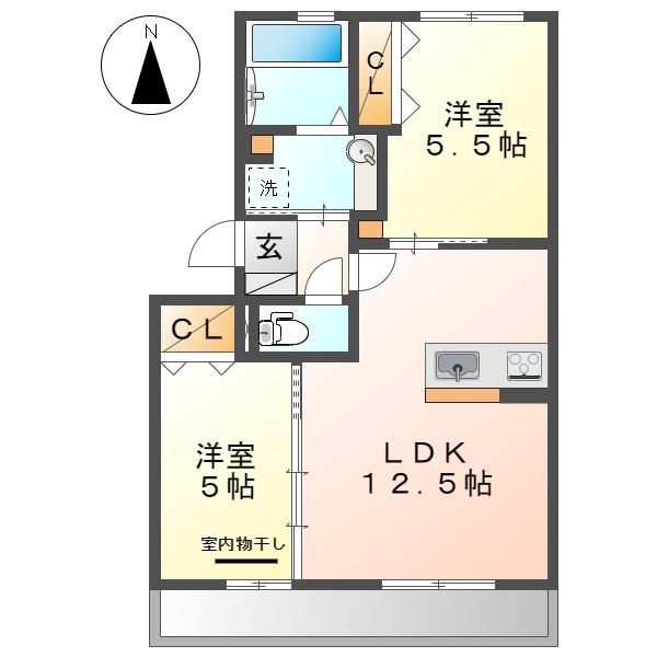 プランドール大高I(2LDK/1階)の間取り写真
