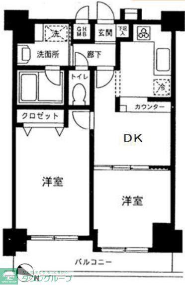 パレステュディオ日本橋浜町駅前(2DK/13階)の間取り写真