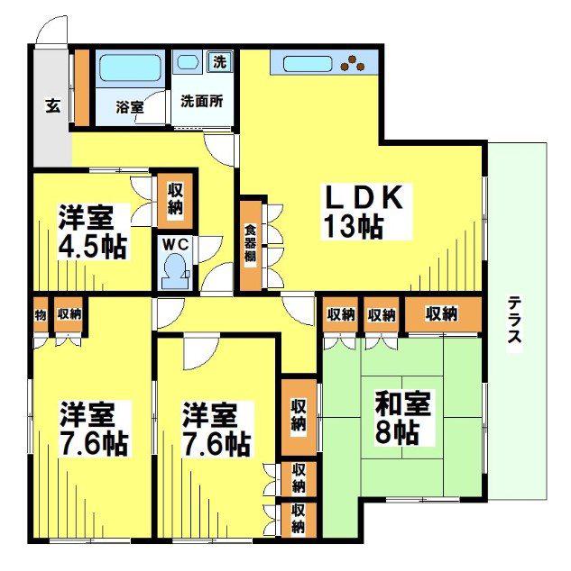エステート武蔵野(4LDK/1階)の間取り写真