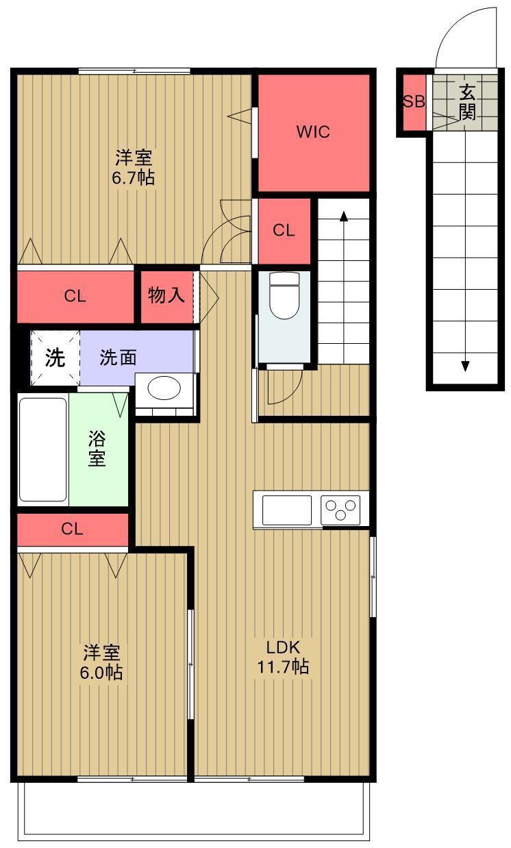 CASA BIANCA西船橋 A棟(2LDK/2階)の間取り写真