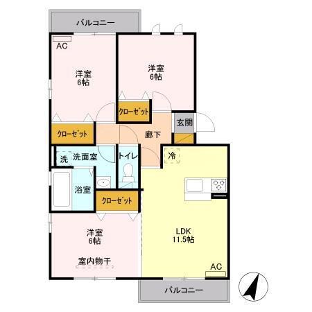 セイチ上近江A(3LDK/2階)の間取り写真