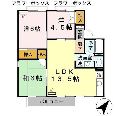 シティーハウス ウエハラ A棟(3LDK/2階)の間取り写真