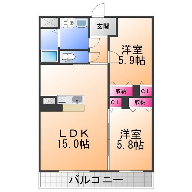 BRAIN上瓦屋 NEW HOPE(2LDK/1階)の間取り写真