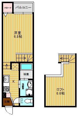 シャレオ六本松(1SK/2階)の間取り写真