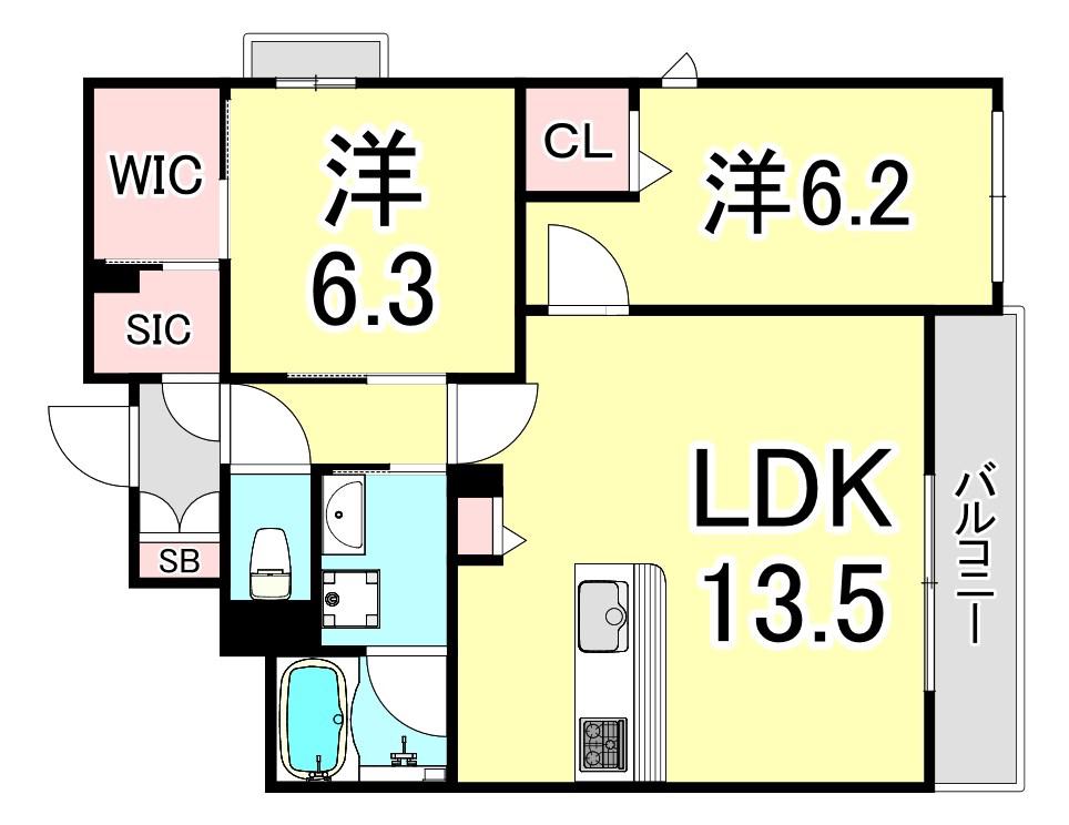 AZURE天道町(2LDK/3階)の間取り写真